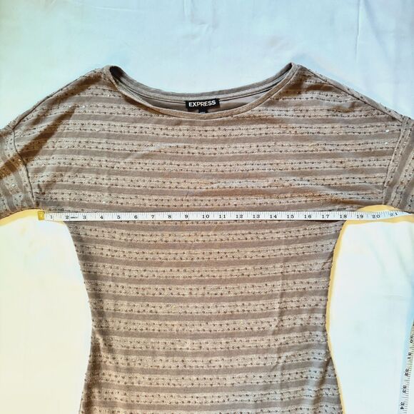 Express Taupe Sequins Mini Dress With 3/4 Sleeves Y2K 2000s Women's Size Small - Picture 8 of 8